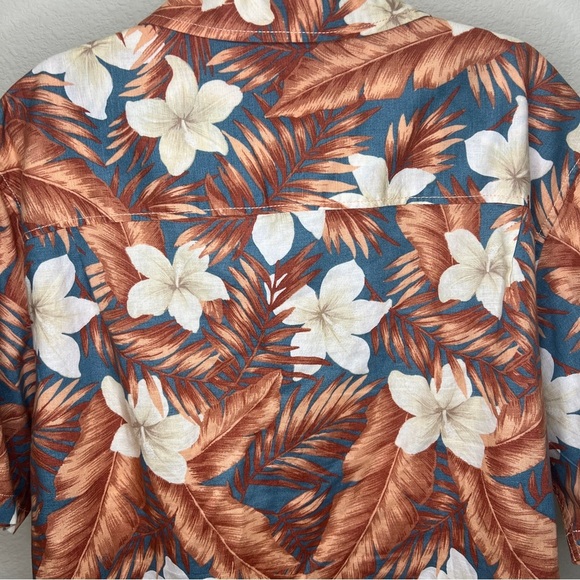 Caribbean Men's Button Down Linen Blend Short Sleeve Terra Cotta & Blue XLT - Picture 5 of 6